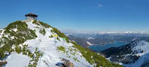 Foothill: Summit of Mt. Herzogstand with pavilion near lake