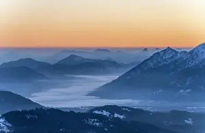 Foothills: Sunrise, alpine foreland with mountains, Wetterstein