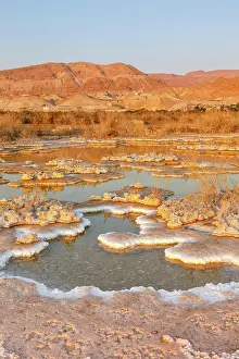 Israel: Sunrise at dead sea salt morning landscape nature