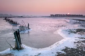 Forelands: sunrise over frozen polder