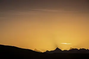 Dawning: Sunrise in Irati Forest with Pyrenees Mountains at backgroun