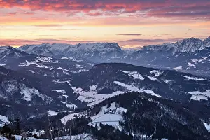 Daybreak: Sunrise with mountain panorama, Gaisberg, Flachgau