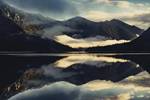 Tyrol: Sunrise with reflections in the Plansee in Tyrol in the Alps in Austria