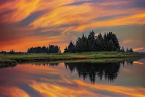 Silver: Sunrise on slough of Silver Salmon Creek, Lake Clark