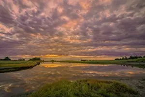 Silver: Sunrise on slough of Silver Salmon Creek, Lake Clark