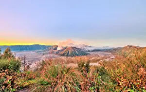 Smoking: Sunrise, smoking volcano Mount Bromo, Mt. Batok