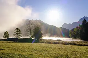 Werdenfelser: Sunrise with wafts of mist at Lake Geroldsee, near