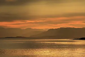 Rhum: Sunrise - over water Isle of Rhum, Scotland