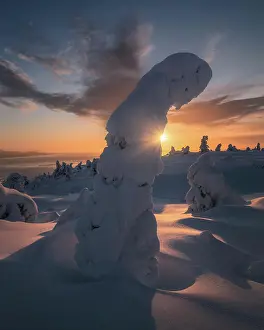 Oblast: Sunrise in winter wonderland. Mount Kandalaksha