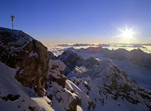 Highest: Sunrise on Zugspitze - view from highest mountain