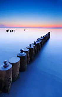 Cairn: Sunset at the Baltic Sea, cairns on groyne, Weststrand