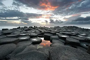Absurd: Sunset at the basalt columns of the Giant's Causeway