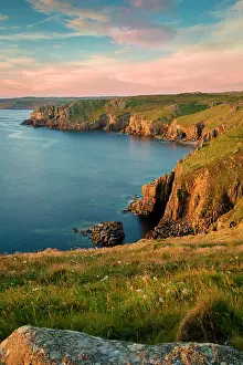 Lands: Sunset over the cliffs near Lands End, Cornwall