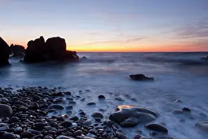 Kullaberg: Sunset at the coast with rocks and cliffs