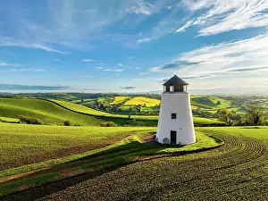 Devon: Sunset over Devon Windmill from a drone, fields