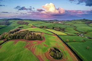 Devon: Sunset over Fields and Farms from a drone, Torquay