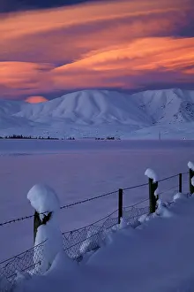 Altocumulus: Sunset over Hawkdun Range and snowy farmland