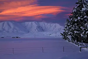 Altocumulus: Sunset over Hawkdun Range and snowy farmland