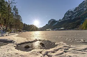Berchtesgaden: Sunset at the icy Hintersee, Berchtesgaden, Bavaria