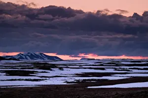 Vulcanic: sunset at Krafla Iceland in a snow-covered landscape