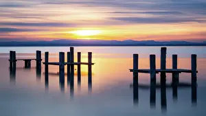 Neusiedl: Sunset at lake Neusiedlersee in Burgenland