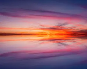 Mirror: Sunset mirror reflection on Harney Lake at sunset, Florida