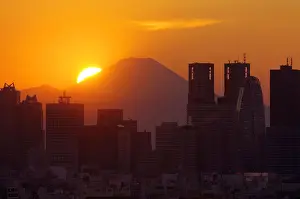 Neighborhood: Sunset over Mount Fuji and Shinjuku skyscrapers Tokyo Japan