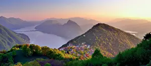 Landsca: Sunset, Panoramablick, village Br&, x8833;opra Lugano
