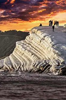 Stairs: Sunset on rocky coast, chalk cliffs Scala dei Turchi