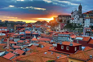Roofs: Sunset over the rooftops of the City of Porto, Portugal