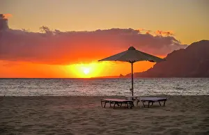 Crete: Sunset, sandy beach, Plakias, south coast, Crete