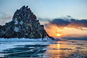 Siberia: Sunset at Shaman rock, Lake Baikal, Olkhon Islan