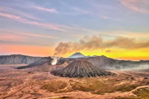 Smoking: Sunset, smoking volcano Gunung Bromo, Mount Batok