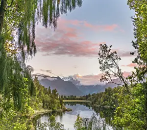 Matheson: Sunset, view of Mt. Tasman and Mt. Cook, reflection