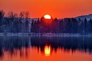 Upper: Sunset, Waginger See, Bavaria, Germany, Europe