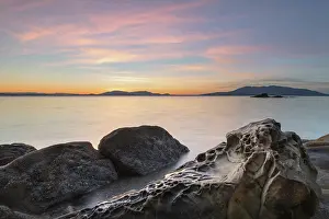 Sandstone: Sunset at Wildcat Cove, looking out to Samish Bay