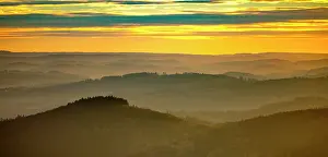 Sauerland: Sunset over wooded hills near Sundern, Sauerland