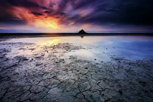 Monuments: Sunsete at Mont-Saint-Michel bay, Normandy, France