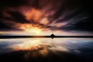 Monuments: Sunsete at Mont-Saint-Michel bay, Normandy, France