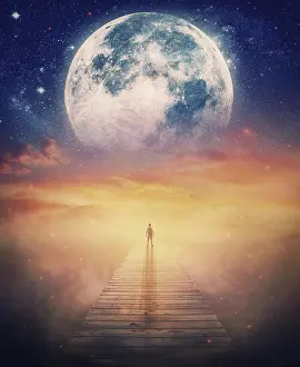 Silence: Super moon approaches the Earth, surreal scene and