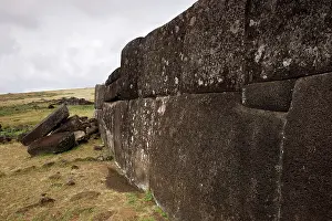 Blocks: Supporting wall of Ahu (ceremonial mound) Vinapu.with