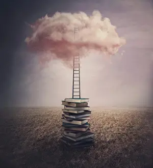 Stacked: Surreal landscape, conceptual scene with a books