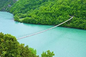 Suspension: Suspension bridge across the Black Drin River, Albania