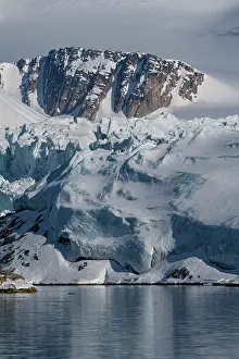 Spitsbergen: Svalbard, Norway. Landscape of mountain, glacier