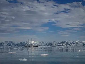 Sailboat: Svalbard, Norway. Rembrandt sailboat anchored in