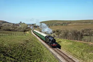 Waving: Swanage Steam Railway - Corfe Castle Beyond - Dorset - UK