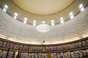 Library: Sweden, Stockholm, City Library, circular interior