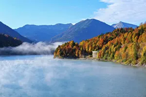 Isarwinkel: Sylvensteinsee with flood drainage tunnel, in autumn
