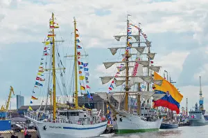 Lithuania: Tall sailboats in the harbor during Klaipeda Sea