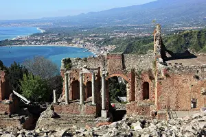 Sicily: Taormina, view from the ancient theatre to the coastal
